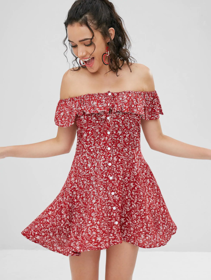 Floral Off The Shoulder Mini Tea Dress