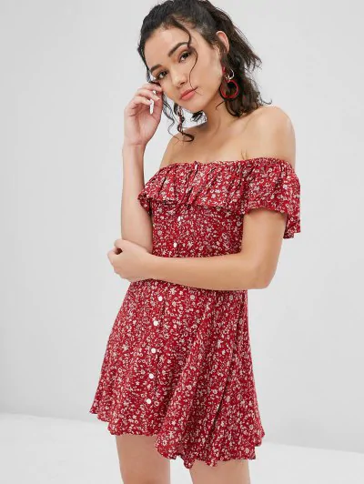 Floral Off The Shoulder Mini Tea Dress - Image 4