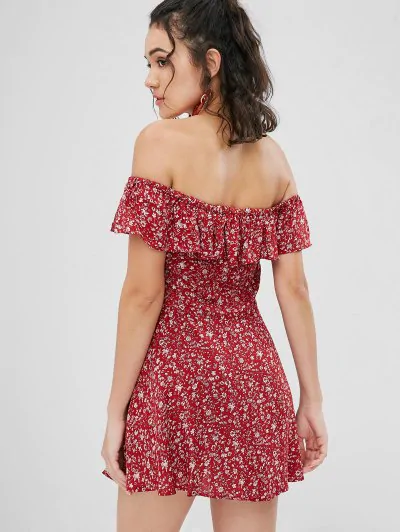 Floral Off The Shoulder Mini Tea Dress - Image 2