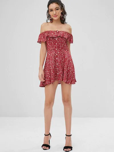 Floral Off The Shoulder Mini Tea Dress - Image 3