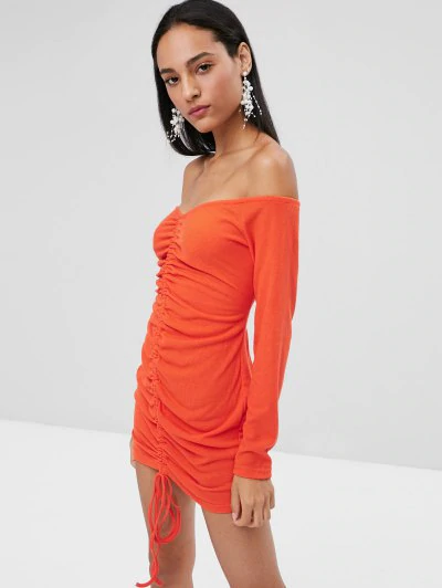 Long Sleeve Tie Ruched Bodycon Dress - Image 5