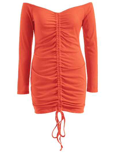 Long Sleeve Tie Ruched Bodycon Dress - Image 2