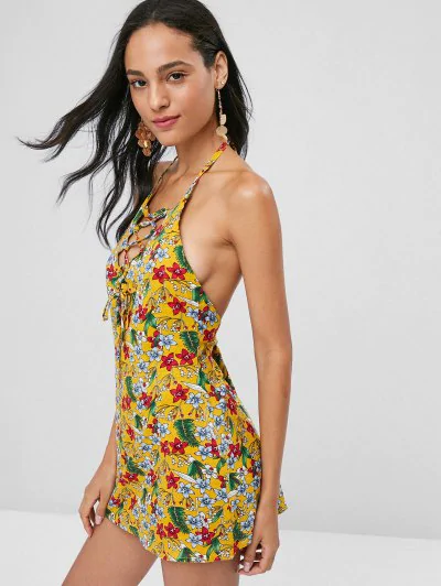 Open Back Lace Up Mini Dress - Image 3