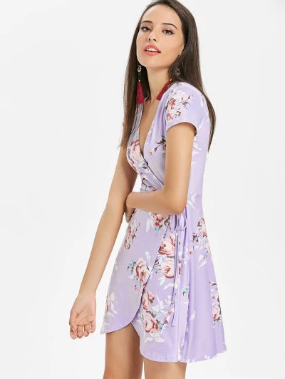 Surplice Plunge Flower Pattern Dress - Image 2