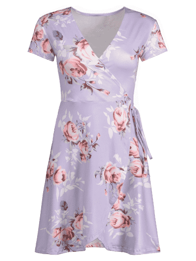 Surplice Plunge Flower Pattern Dress - Image 3