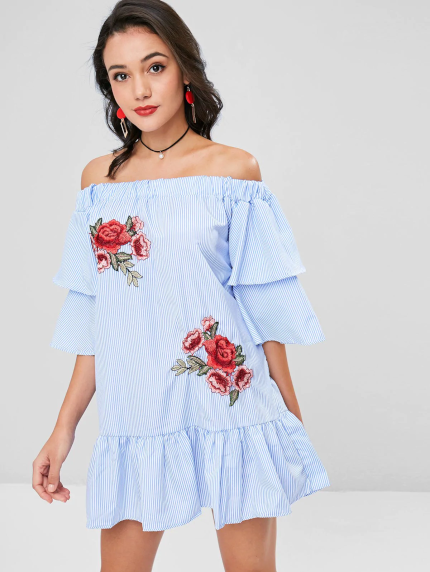 Applique Striped Drop Waist Dress