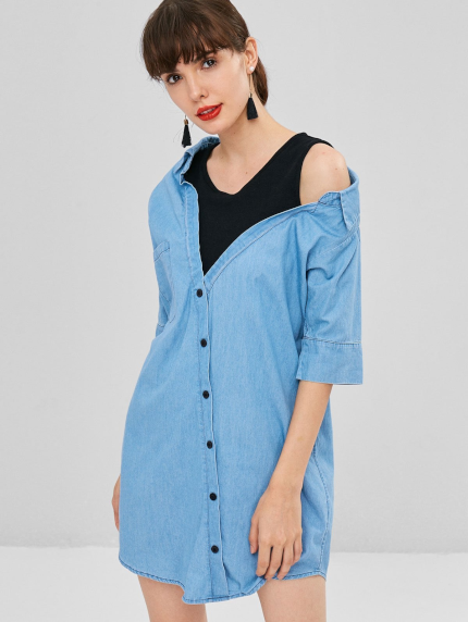 Fake Two Piece Chambray Shirt Dress