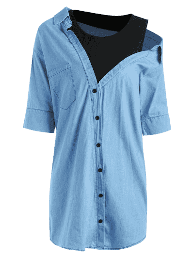 Fake Two Piece Chambray Shirt Dress - Image 2