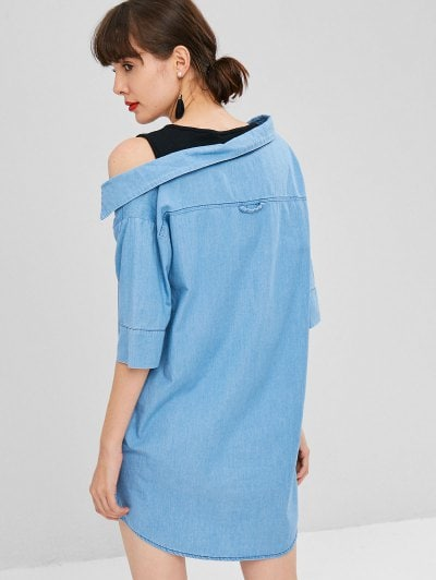 Fake Two Piece Chambray Shirt Dress - Image 3