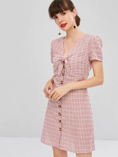 Knot Striped Button Up Shirt Dress - Image 3