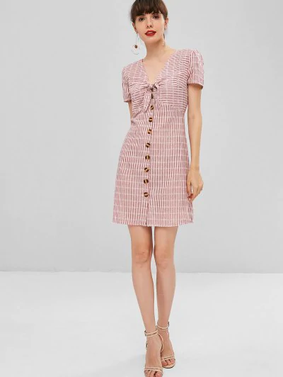 Knot Striped Button Up Shirt Dress - Image 2