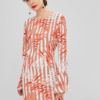 Leaves Print Shift Bell Sleeve Dress