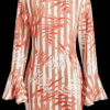 Leaves Print Shift Bell Sleeve Dress - Image 2