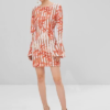 Leaves Print Shift Bell Sleeve Dress - Image 4