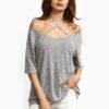 Off The Shoulder Cross Front Half Sleeve T Shirt
