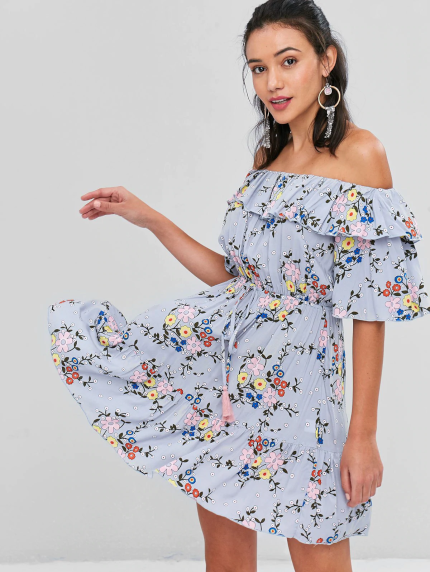 Ruffles Floral Off The Shoulder Dress - Image 3