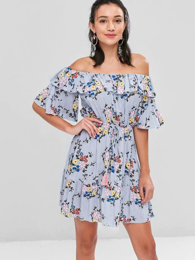 Ruffles Floral Off The Shoulder Dress