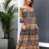 Summer Floral Print Slash Neck Boho Maxi Dress - Image 7