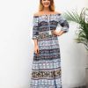Summer Floral Print Slash Neck Boho Maxi Dress - Image 4