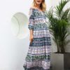 Summer Floral Print Slash Neck Boho Maxi Dress - Image 2