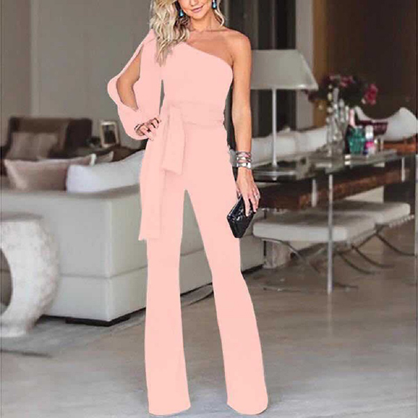 Women One Shoulder Elegant Straight Office Overalls Casual Solid Female Rompers - Image 3