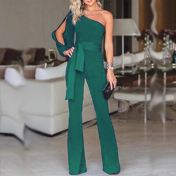 Women One Shoulder Elegant Straight Office Overalls Casual Solid Female Rompers - Image 4
