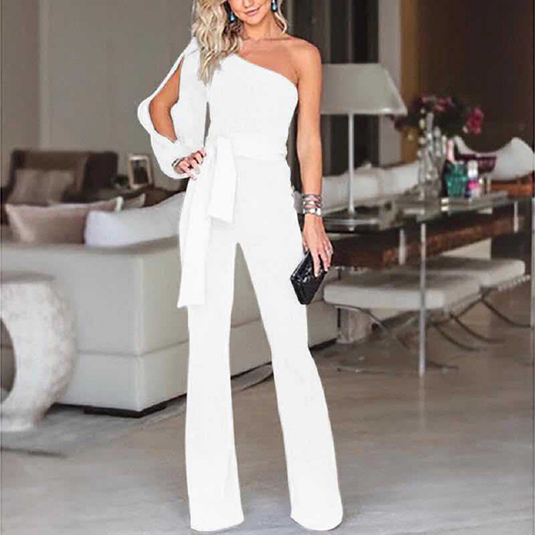 Women One Shoulder Elegant Straight Office Overalls Casual Solid Female Rompers - Image 5