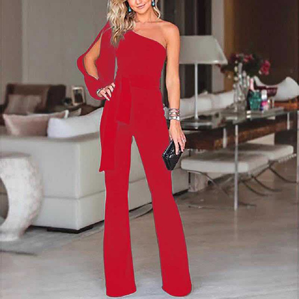 Women One Shoulder Elegant Straight Office Overalls Casual Solid Female Rompers - Image 7