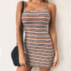 Women Striped Sleeveless Mini Bodycon Dresses - Image 5