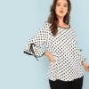 Black And White Polka Dot Plus Size Ruffle Sleeve Women Blouse