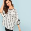Black And White Polka Dot Plus Size Ruffle Sleeve Women Blouse - Image 3