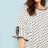 Black And White Polka Dot Plus Size Ruffle Sleeve Women Blouse - Image 4