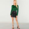 Green High street Fringe Detail Long Sleeve Slim Fit Solid Pullovers Work wear Tee - Image 2