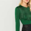 Green High street Fringe Detail Long Sleeve Slim Fit Solid Pullovers Work wear Tee - Image 3