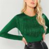 Green High street Fringe Detail Long Sleeve Slim Fit Solid Pullovers Work wear Tee - Image 4