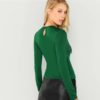 Green High street Fringe Detail Long Sleeve Slim Fit Solid Pullovers Work wear Tee - Image 5
