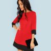 Red Contrast Trim Tunic Dress