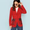 Rust Office Lady Single Button Up Notched Collar Long line Solid Elegant Blazer - Image 2