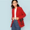 Rust Office Lady Single Button Up Notched Collar Long line Solid Elegant Blazer - Image 3