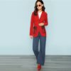 Rust Office Lady Single Button Up Notched Collar Long line Solid Elegant Blazer - Image 6
