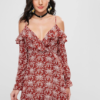 Floral Ruffles Cold Shoulder Dress
