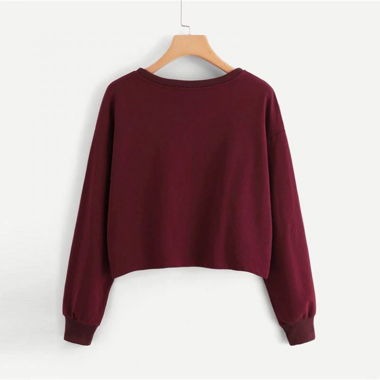 Burgundy Round Neck Faux Fur Sweat shirt - Image 2
