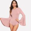Pink Elegant Minimalist Skinny Autumn Bodysuits