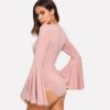 Pink Elegant Minimalist Skinny Autumn Bodysuits - Image 3