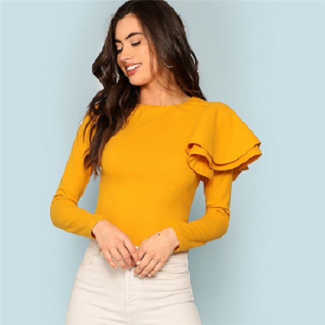Ruffle Elegant Lady Autumn Tee Tops