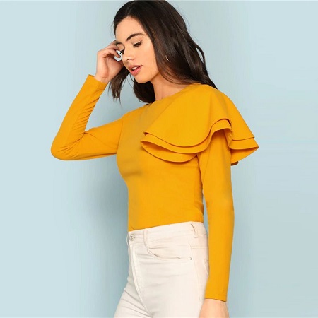 Ruffle Elegant Lady Autumn Tee Tops - Image 2