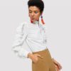White Frill Trim O-Ring Zip Up Blouse Elegant Plain Long Sleeve Blouse Women Autumn Casual Office Lady Shirt Top - Image 5