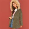 Army Green Solid Winter Thermal Work wear Women Coat - Image 2