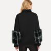 Black Faux Fur Contrast Solid Pullover Casual - Image 6