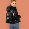 Black Minimalist Casual Hooded Thermal Coat - Image 3